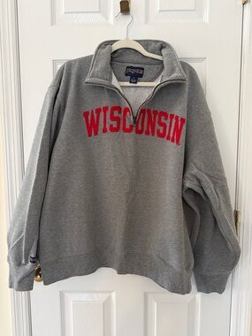 Jansport Gray Quarter-Zip Sweatshirt with Red Wisconsin Logo